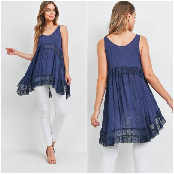 Navy Detailed boho tunic top - Picture 1 of 13